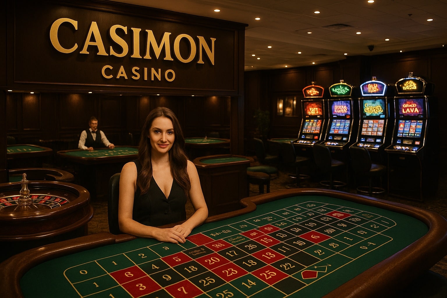 Casimon Casino platformunun canlı oyun masaları ve slot makineleri görseli
