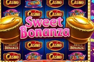 Sweet Bonanza slot oyununun şeker temalı sembolleri ve renkli oyun alanı